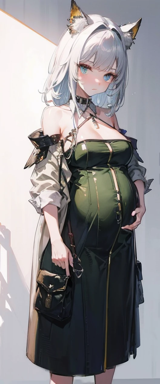 (8k, original photo, best quality, masterpiece:1.2), (Practical, photo-Practical:1.37),1 Girl, night, Professional lighting, Photon Mapping, Radiosity, Korean Doll, long traditional clothes, Gray background,Big Breasts,Pregnant women