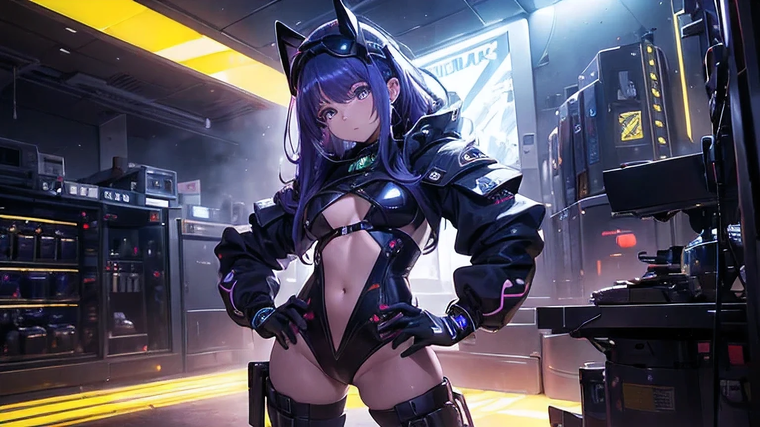 [objeto Objeto], (rasgos faciales detallados:1.3),1mujer, Hermosas mujeres 、ciberpunk、nalgas grandes、arrodillarse、Electronic visor attached to the face of a  with emphasis on the buttocks、Red latex body.,moda ciberpunk、pose sexy、(Usar polainas amarillas en la parte inferior del cuerpo、Agrandamiento de los senos、Neon lights in the dark city at night.,motor irreal:1.4,HD,La mejor calidad:1.4, fotorrealista:1.4, textura de la piel:1.4, obra maestra:1.8,obra maestra, mejor calidad,（Beautiful and detailed description of the eye.）posicionar el personaje utilizando la regla de los 3 tercios