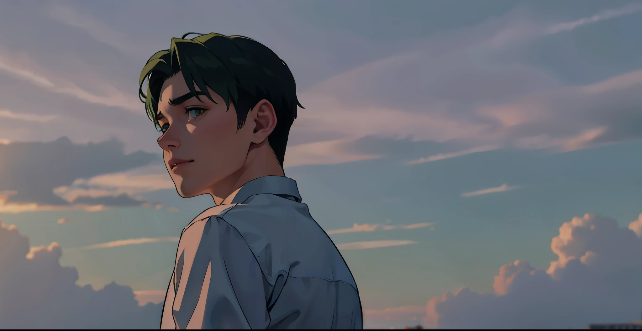 beautiful sad boy green hair 16 years old
