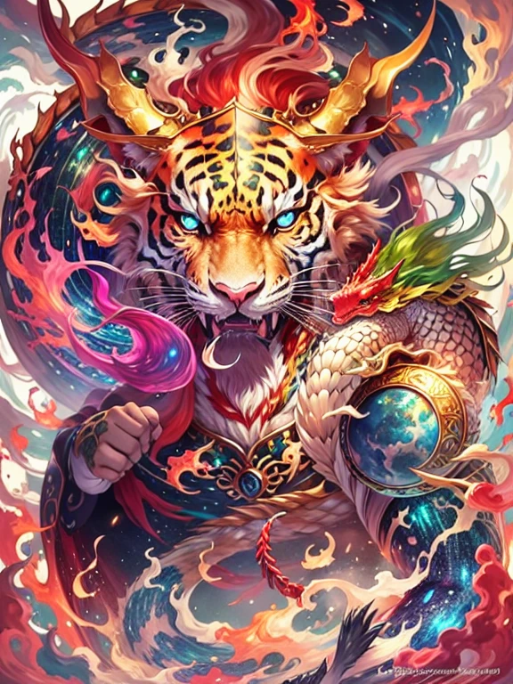 Golden Dragon。Rainbow glowing scales。龍god降臨。Golden Splash、milky way、god々々right、Staring straight ahead、Redbeard、Rising Dragon and Fierce Tiger、tattoo