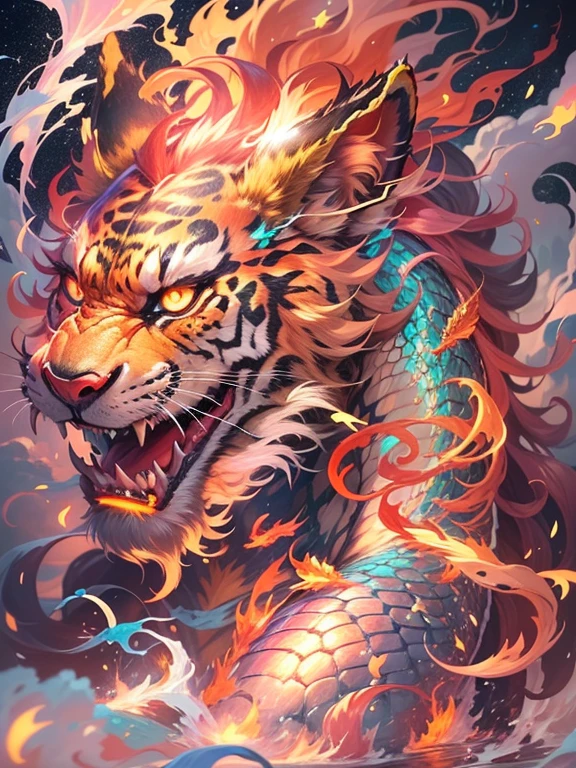 Golden Dragon。Rainbow glowing scales。龍god降臨。Golden Splash、milky way、god々々right、Staring straight ahead、Redbeard、Rising Dragon and Fierce Tiger、tattoo