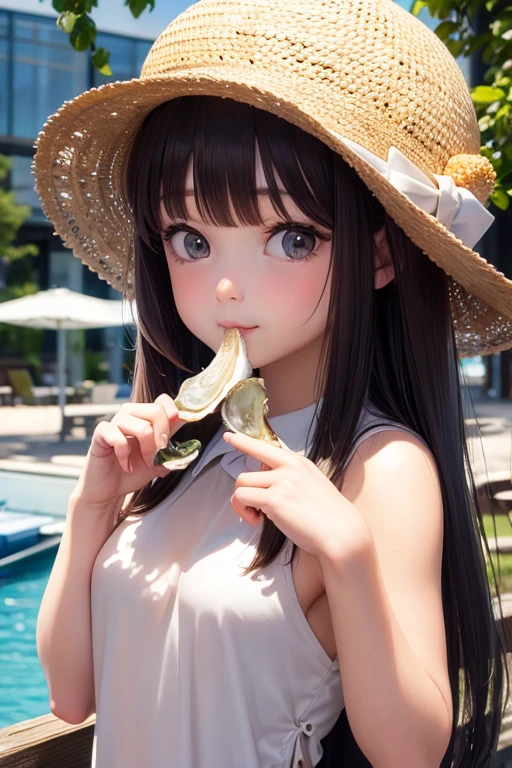 Oyster girl eating raw oysters