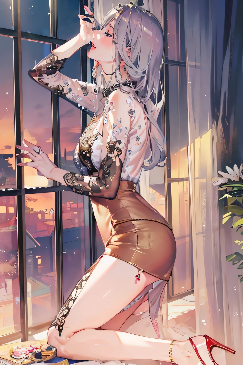 (masterpiece, vibrant, detailed, highres:1.2), 1girl, long hair, white hair, pink eyes, medium breasts, white YakuzaTattoo, (naked, nude:1.2), exposed breasts, (high heel boots:1.1), <lyco:GoodHands-beta2:1.1>, <lora:YakuzaTattoo_Concept:0.5>