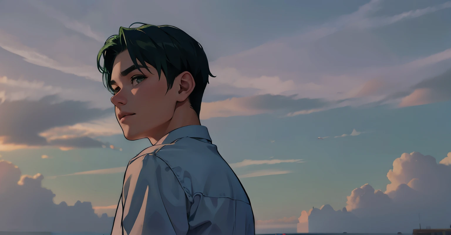 beautiful sad boy green hair 16 years old