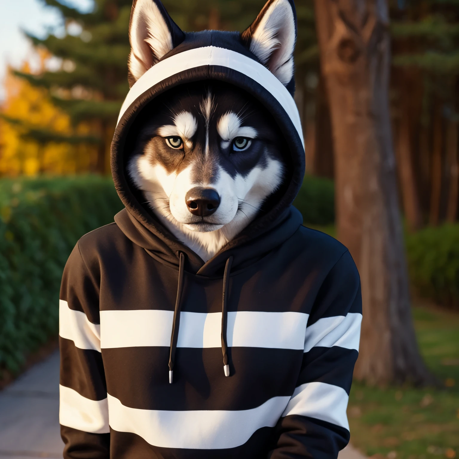 Husky hembra con sudadera negra tierna