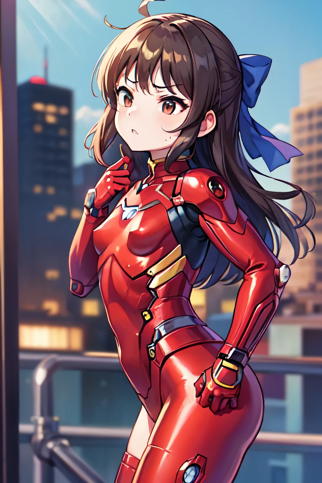 NSFW、、child、Long Hair、((Smallsts、Small breasts、child体型、Angry、Wounded Body、Bibbon))、((Iron Man suit with holes))、City of night、Rooftop、Boxing stance、8 year old 、Fight the enemy、A body in scars、Struggled、Sweating profusely