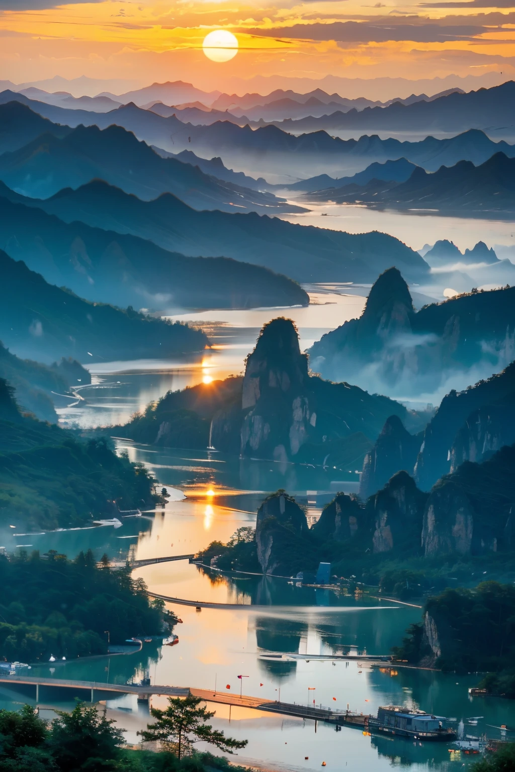 Landscape Photography，Zhangjiajie, China，Takayama，Sunset，Golden Hour，pine，National Geographic Works，Award-winning photos，reality，HD，high quality，HDR，8K