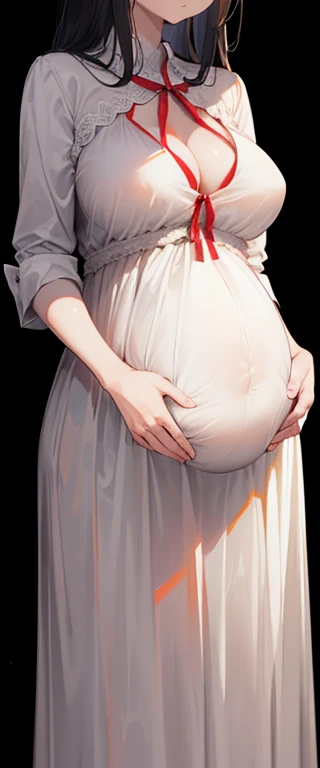 (8k, original photo, best quality, masterpiece:1.2), (Practical, photo-Practical:1.37),1 Girl, night, Professional lighting, Photon Mapping, Radiosity, Korean Doll, Transparent nightdress, Gray background,Big Breasts,Pregnant women,belly button,belly button眼