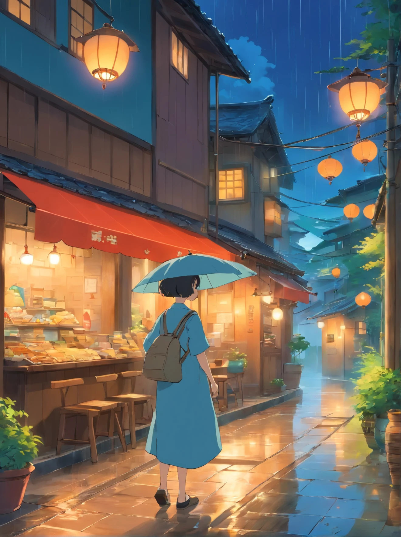 (tmasterpiece),(Best Picture Quality),8k,Highly delicate,Super meticulous,A village soaked by torrential rain,(downpours),(Tranquil and mysterious),Sneaky shadows,Everywhere,((stillness))。