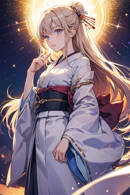 Japanese girl with long light hair. SPARKLE; GLITTER