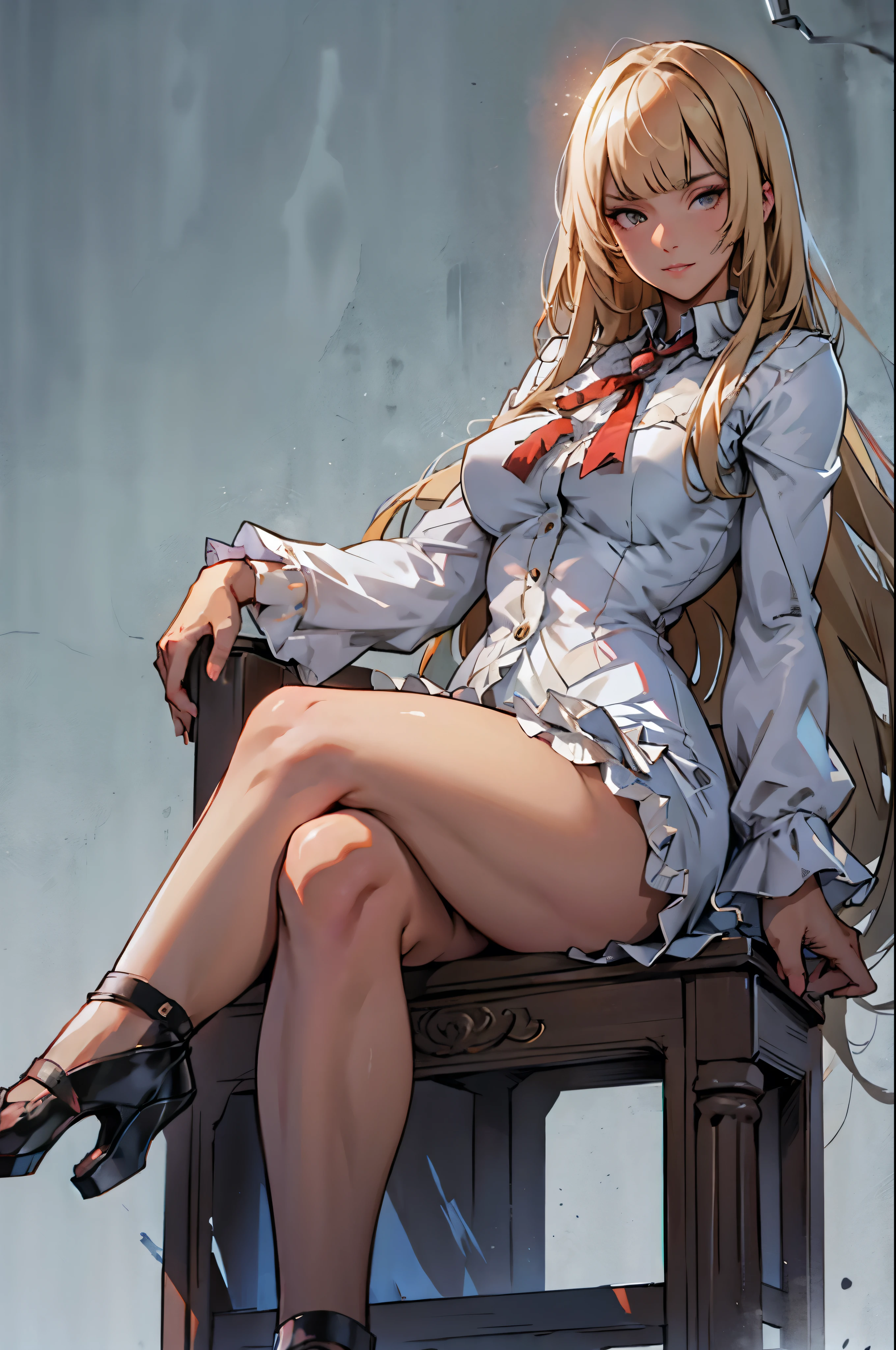 lili, big , detailed face and body, thick thighs, short dress, sitting crossed legs, 8k resolution, high resolution image