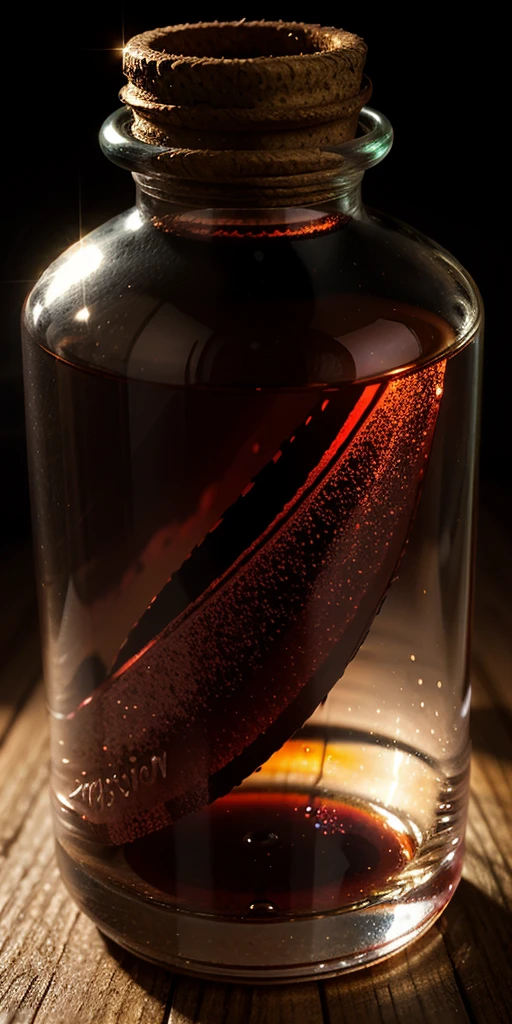 a red potion inside a glass bottle, transparent liquid, red like blood, sparkly, shinny (rpg game icon)