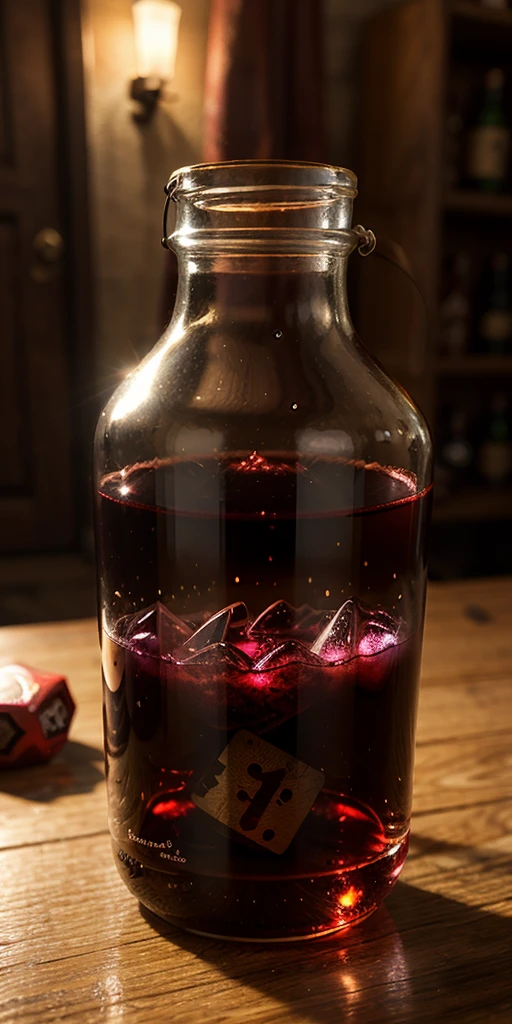 a red potion inside a glass bottle, transparent liquid, red like blood, sparkly, shinny (rpg game icon)