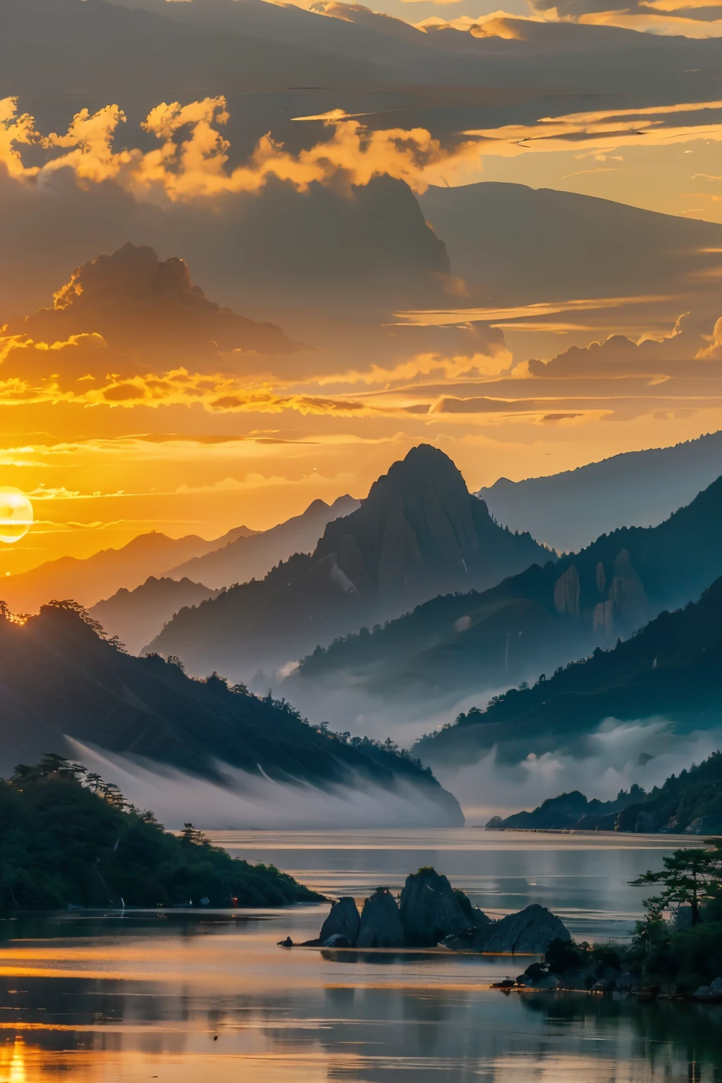 Landscape Photography，Huangshan，Mountain，Sunset，Golden Hour，pine，National Geographic Works，Award-winning photos，reality，HD，high quality，HDR，8K