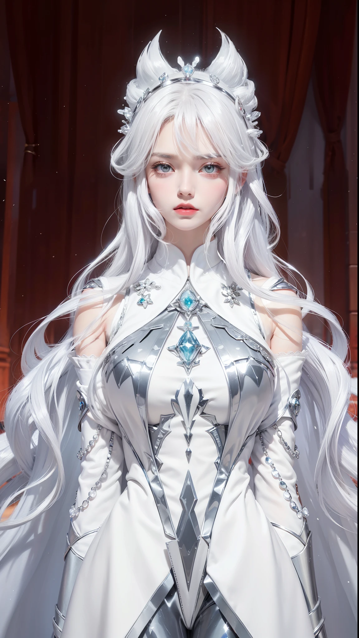 Imperial sister,Exquisite eyes,Snow Queen,Put the crown on your head,Detailed facial expressions body,Tall and big,number,Leg length,4K,HD,meat,White translucent lace,Fair and plump figure,Pretty Face,Little cherry mouth,Beautiful and delicious(3D Royal Sisters),Glossy Gel Coat,Vampire Queen in luxurious robes,Crystal Gem Crown,Ultra-clear portrait photos(8k),Dark eyeshadow,Ice Princess