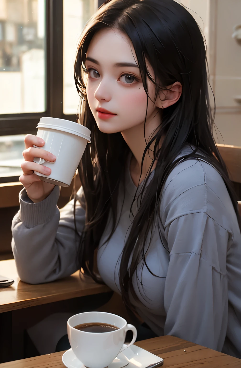 Beautiful woman drinking coffee in a cafe