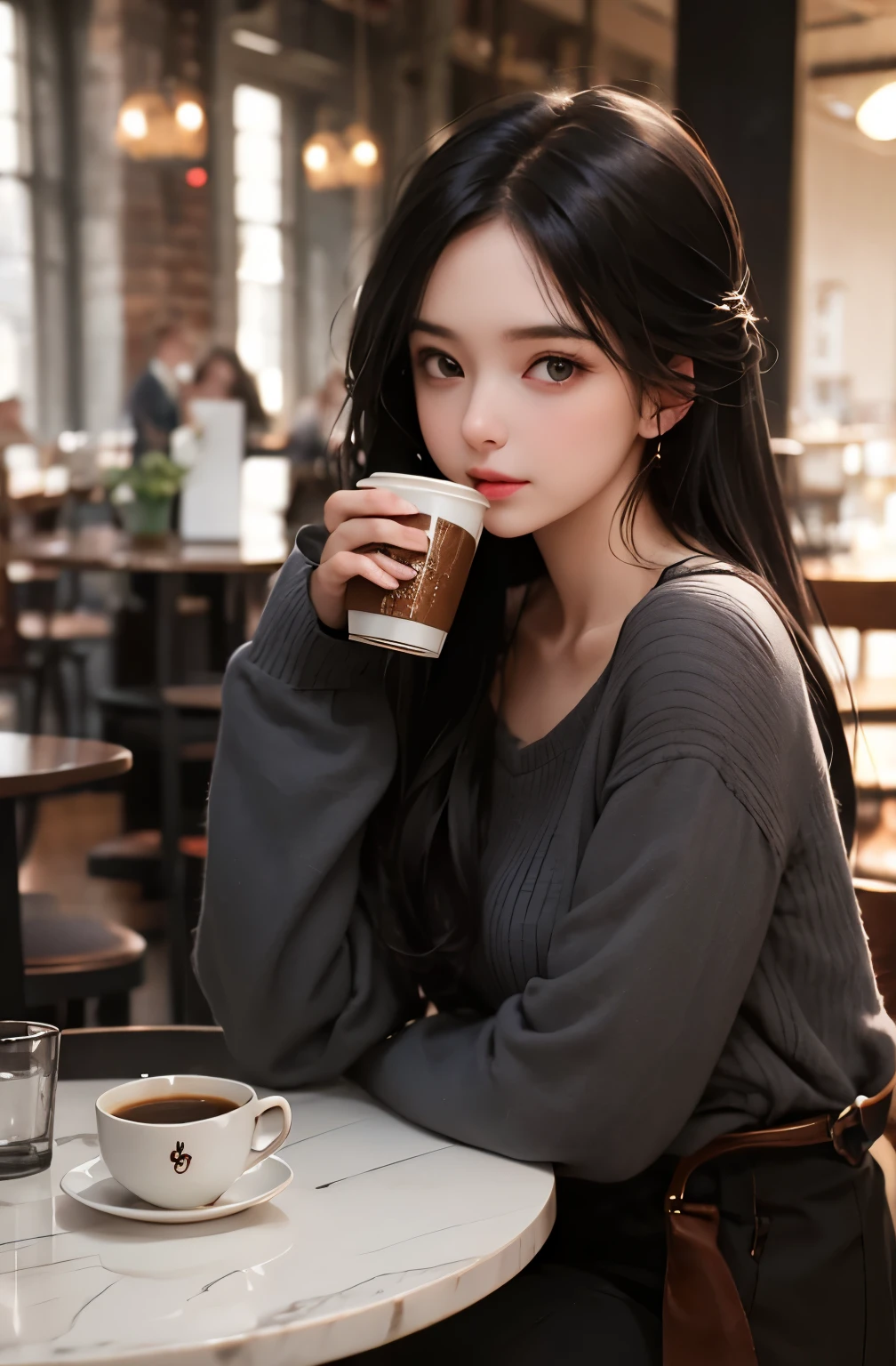 Beautiful woman drinking coffee in a cafe