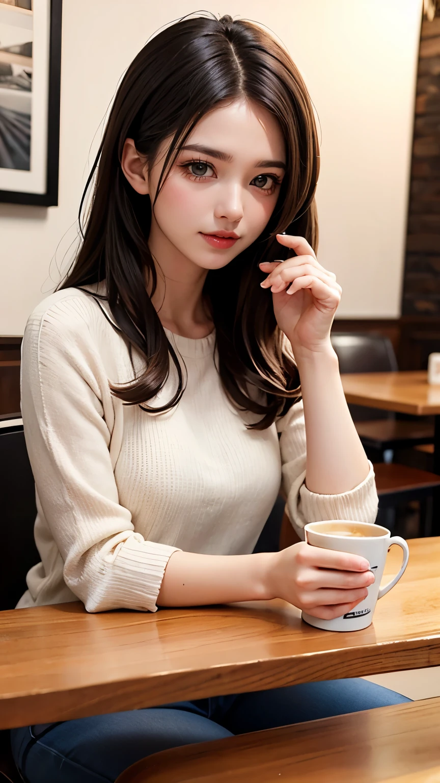 Beautiful woman drinking coffee in a cafe