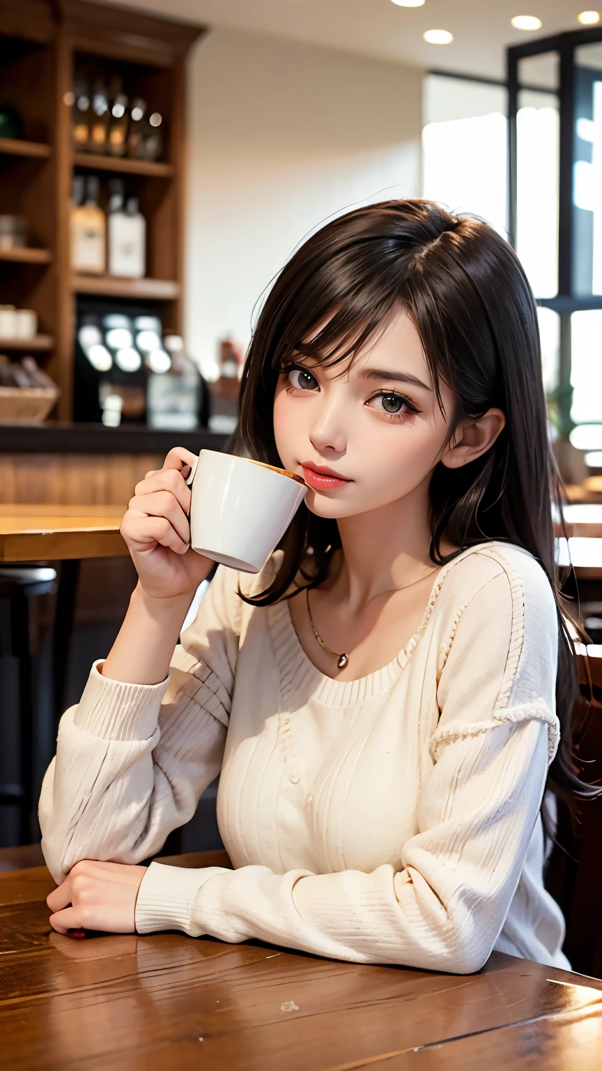 Beautiful woman drinking coffee in a cafe
