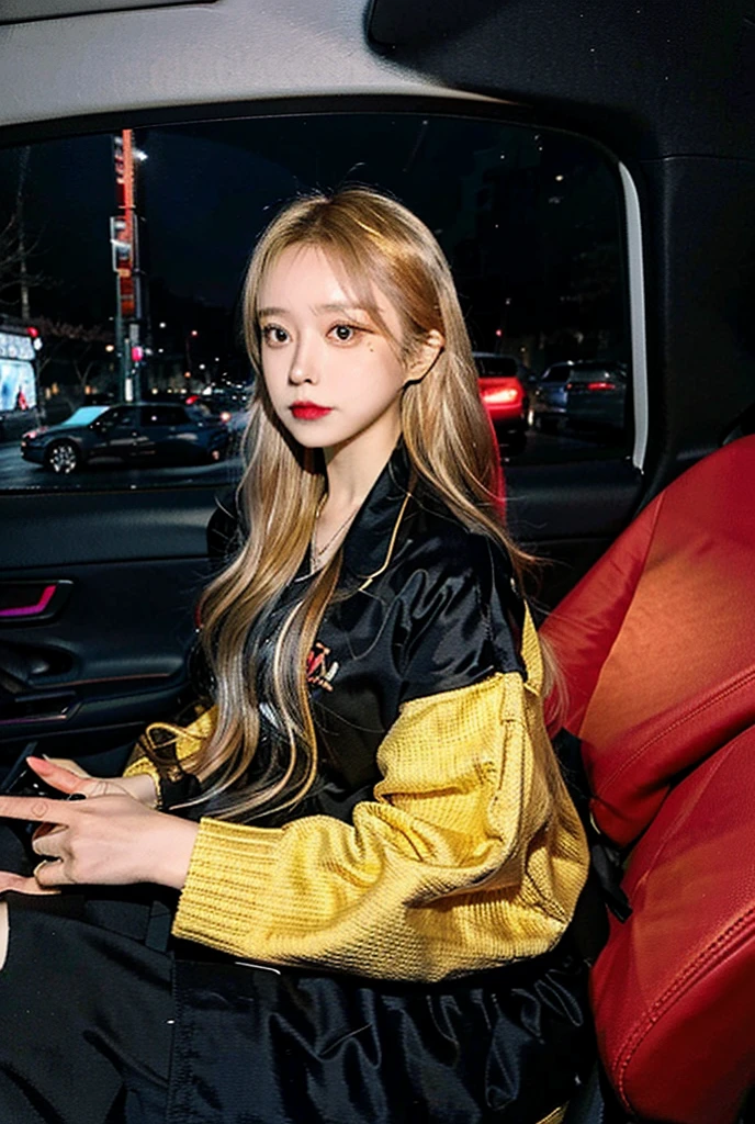 1car, Honda civic car, red colour, black mirror, golden sport rims, in background night,