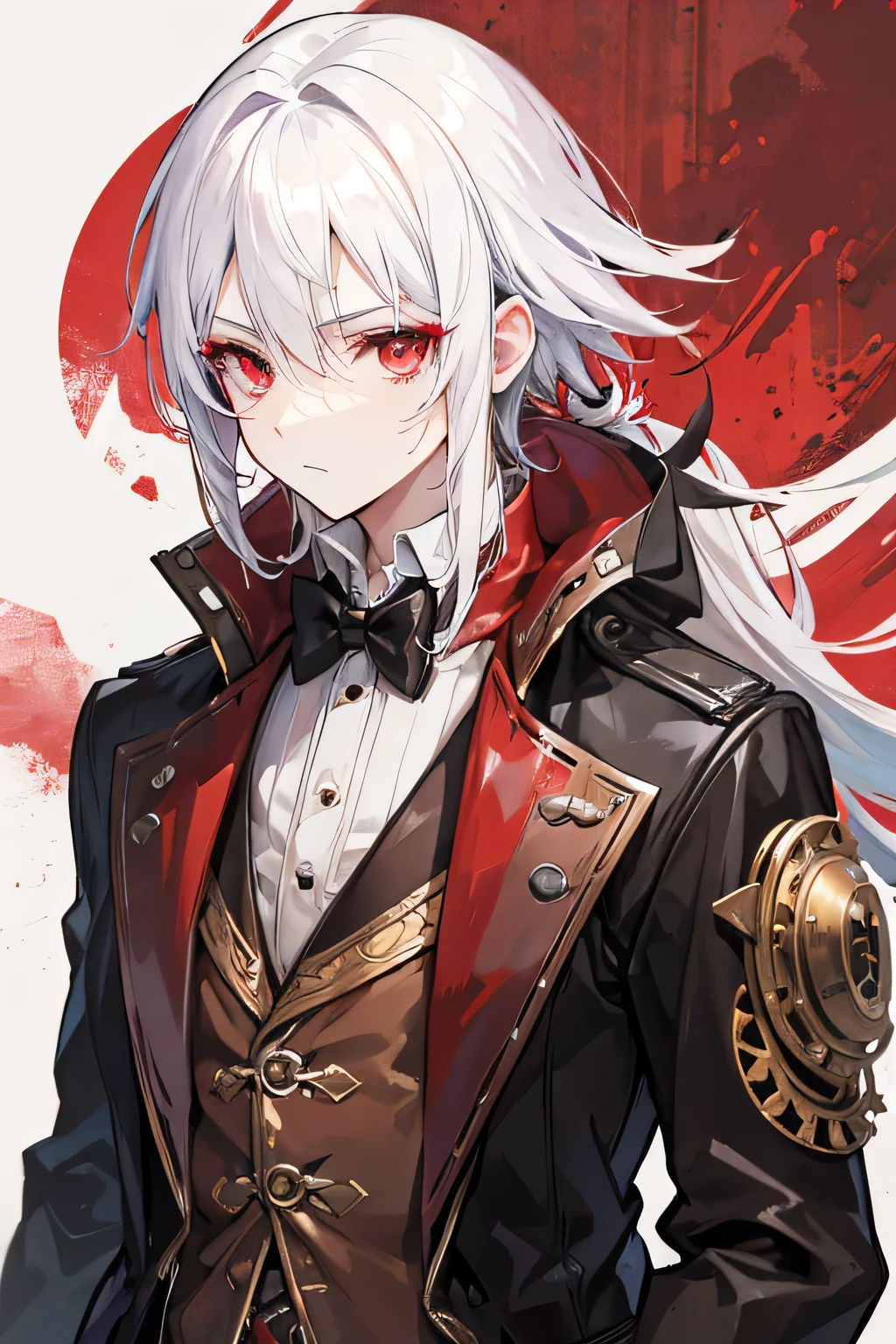 steampunk, man, white hair, red eyes