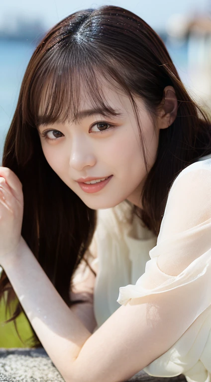 (highest quality,16k,High resolution,masterpiece:1.2),Very detailed、The most beautiful woman in the world、Beautiful, clear white skin、whole body、18-year-old,Beautifully detailed face、1 Japanese female、Adorable smile、At the beach、Swimsuit、highest quality、Very delicate and beautiful 8K、非常にHigh resolution、Beautiful detailed girl、Realistic、Portrait