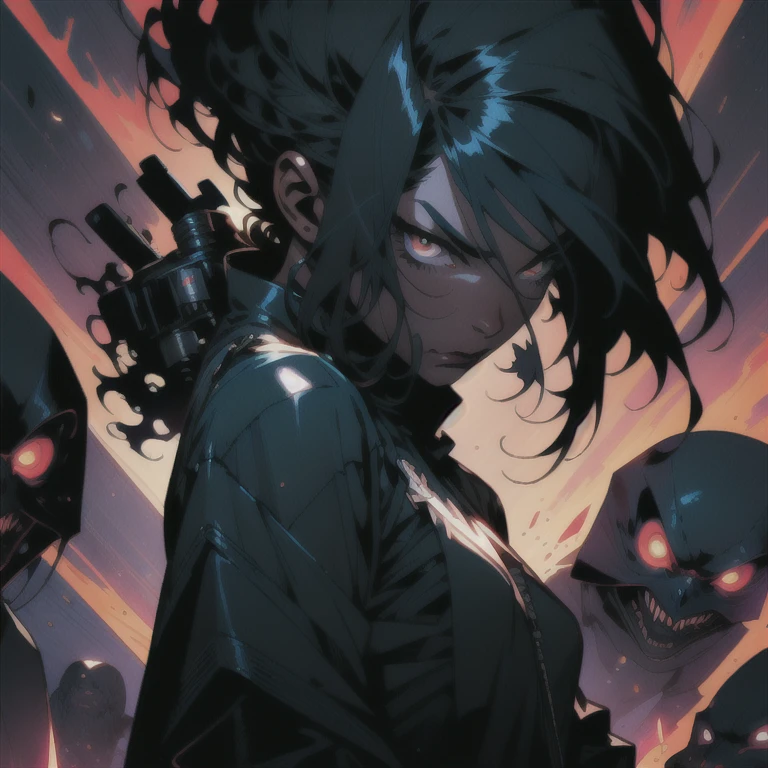a man holding a gun on top of a hill, wearing black sith uniform, comic character design, oozing lava, by Paul Pelletier, cloaked woman, void 1a, class hunter, she has the head of a phoenix, nite - owl, black circle, cable