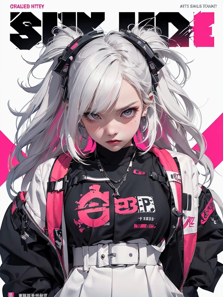 ((((dramatic))), (((gritty))), (((intense))) film poster featuring a young platinum white hair woman as the central character. She stands confidently in the center of the poster, wearing a stylish and edgy Harajuku-inspired hip hop outfit, with a determined expression on her face. The background is aesthetic atmospheric dark and gritty, with a sense of danger and intensity. The text is bold and attention-grabbing, with a catchy tagline that adds to the overall feeling of drama and excitement. The color palette is mainly dark with splashes of vibrant neon colors, giving the poster a dynamic and visually striking appearance,tachi-e
(magazine:1.3), (cover-style:1.3), fashionable, woman, vibrant, outfit, sexy seductive posing, front, colorful, dynamic, background, elements, confident, expression, holding, statement, accessory, majestic, coiled, around, touch, scene, text, cover, bold, attention-grabbing, title, stylish, font, catchy, headline, larger, striking, modern, trendy, focus, fashion,
