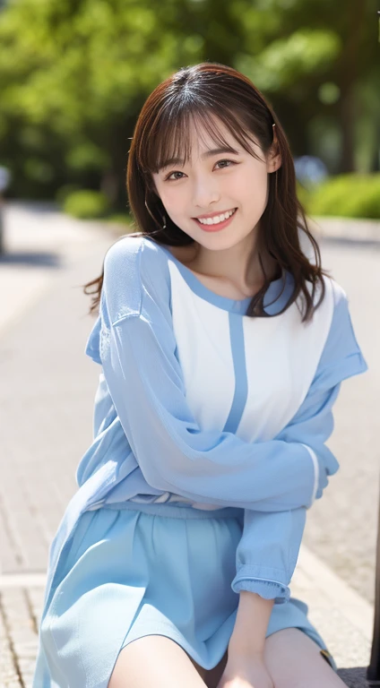 (highest quality,16k,High resolution,masterpiece:1.2),Very detailed、The most beautiful woman in the world、Beautiful, clear white skin、Full Body Shot、18-year-old,Beautifully detailed face、1 Japanese female、Adorable smile、At the beach、OL、White tight shirt、I can see your chest、Grey mini skirt、highest quality、Very delicate and beautiful 8K、非常にHigh resolution、Beautiful detailed girl、Realistic、Portrait