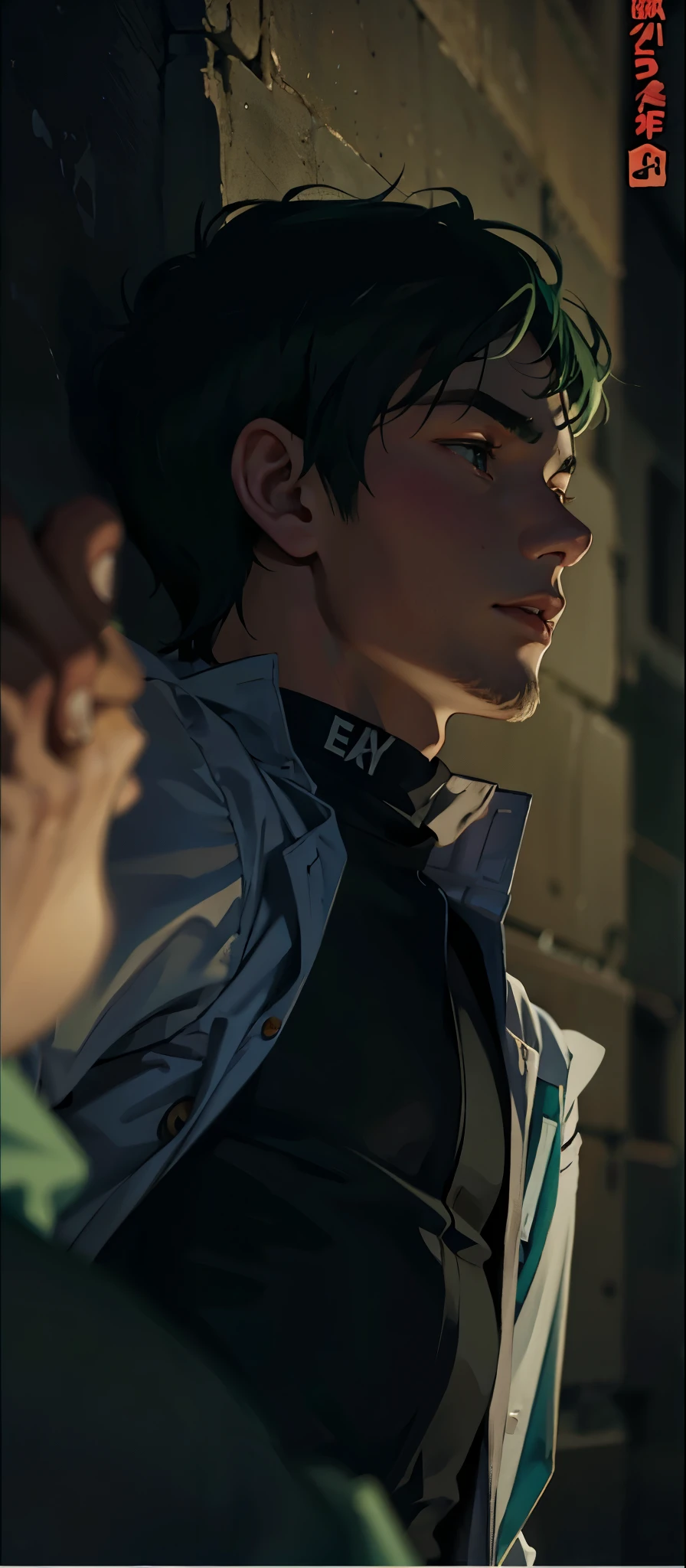 beautiful sad boy green hair 