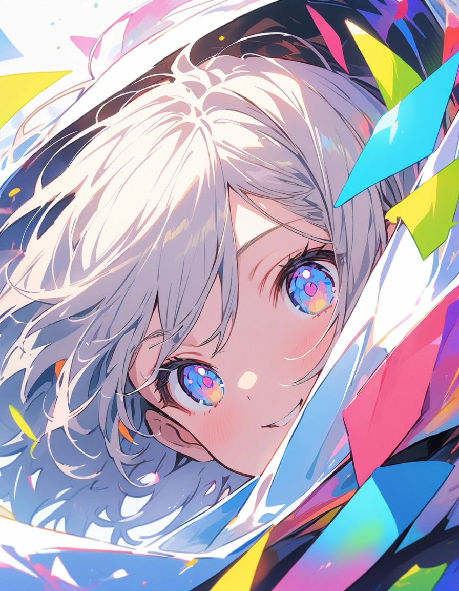 in love, Boys and Girls, 18-year-old, Happy, Happy、(highest quality、masterpiece、High resolution、detailed)、animeスタイル、Flat Style、(iridescent eyes,detailed美しい顔), BREAK,extremely detailed、floating, (High saturation), (Colorful paper_cut), (Shine), Focus on the face, Dynamic Angle、anime