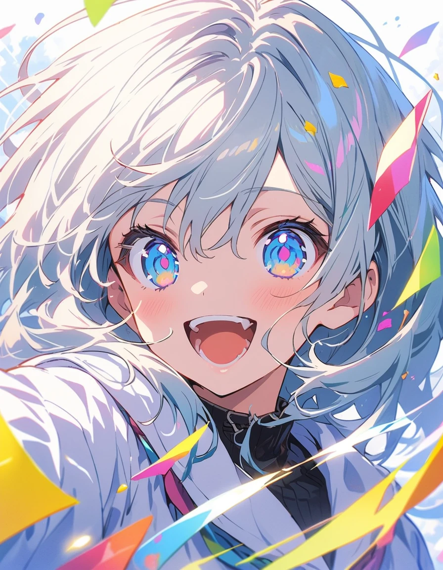 in love, Boys and Girls, 18-year-old, Happy, Happy、(highest quality、masterpiece、High resolution、detailed)、animeスタイル、Flat Style、(iridescent eyes,detailed美しい顔), BREAK,extremely detailed、floating, (High saturation), (Colorful paper_cut), (Shine), Focus on the face, Dynamic Angle、anime