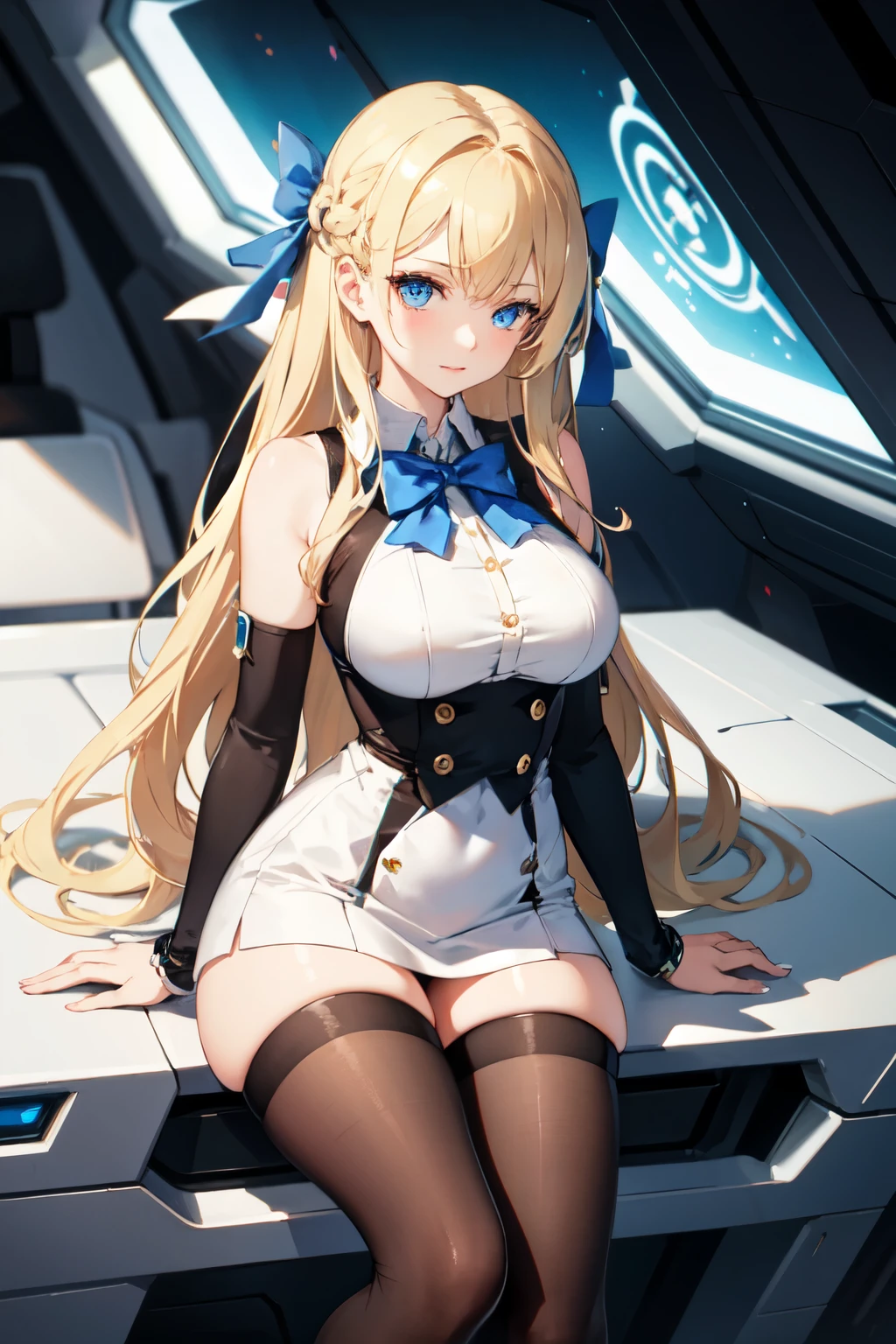 Best quality, Masterpiece, finely detailed, Beautiful eyes, high-resolution illustrations, Hyper-detailing, A high resolution, Intricate details, com rosto detalhado, High quality anime, Solo, 1girll, Faces are visible
Pass_screen, double tails, High legs_tightsuit, Blonde hair, white legwear, Computer, desk, monitor, tabletop, keyboard, Medium breasts,