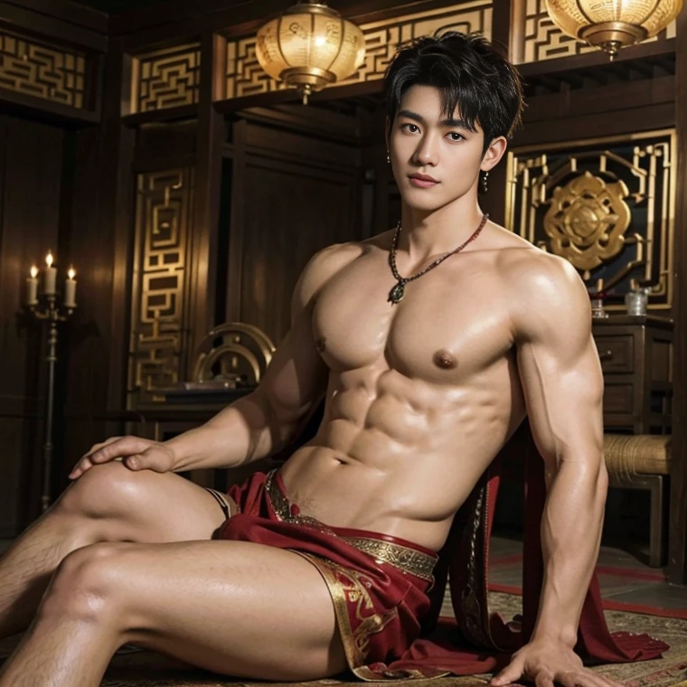 handsome boy tibetan , naked, smiling, catching eyes , Chinese Men God, Mythology, realistic, Chinese odyssy, super Handsome,manly, kpop idol, handsome korean actor, 20 years old,, detailed face, manly jawline, manly chin, detailed mess curly styling hair, Topless, Muscles, big chest Athlete body, Full Frame,full body shoots, Sexy, realistic, human skin, tattoo breast, Professional studio Lighting, long red tibetan Outfit, jade and golden pendent all over , detailed jewery in dress, earings,Chinese ancient tibetan temple Background,out door, super detailed background,look at camera , open mouth,naked, sexy loincloth Underwear, super long big dick , perfect flawless dick, tibetan Warrior, Hanfu red wedding dress, tibetan Male, tibet Nobel, Seduce , bare chest , tattoo chest, tattoo arms, tattoo hands, tattoo back, tattoo legs , detailed buddism tattoos, big juicy butts, bare butts, legs open in M shape