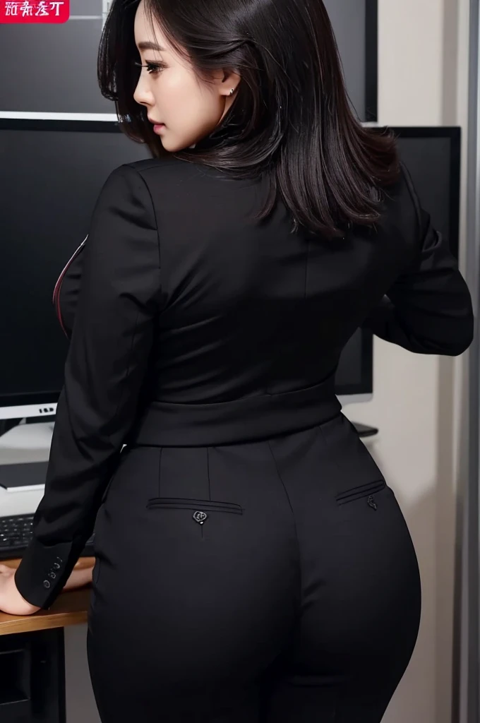 Super Beautiful Office Lady、Plump ass、Y shirt、 Black suitpants、posterior view、(((ultra best quality, ​masterpiece))), (((ighly detailed)))