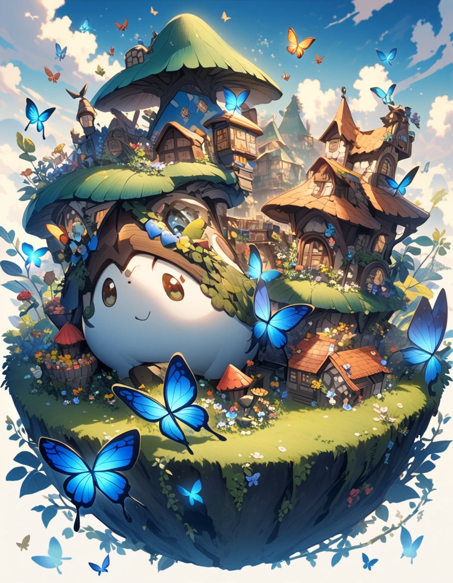 an artistic blue butterfly as a vessel of many little antman going to the fairy land