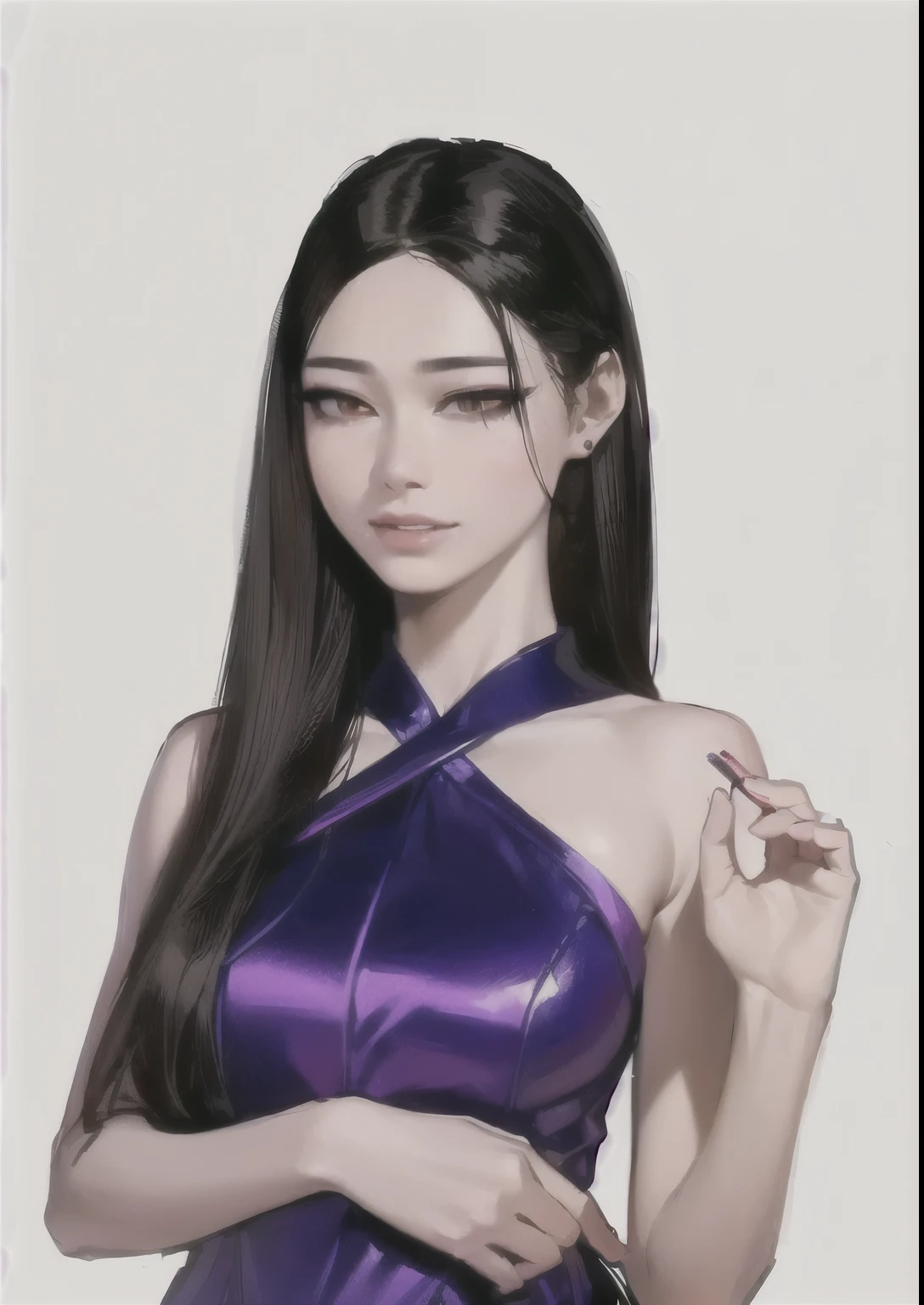 Close-up of woman in purple dress holding cigarette., Season Wu, Li Zixin, Sazi, Xindong Chen, Wen Feiye, The most beautiful Chinese model, Yun Ling, Whole Xianxia, Cheng You Liu, Wenjun Lin, Jae Yeon Nam, Shi Fenglin, Fluorescent purple, Liang Xing, Wei Wang