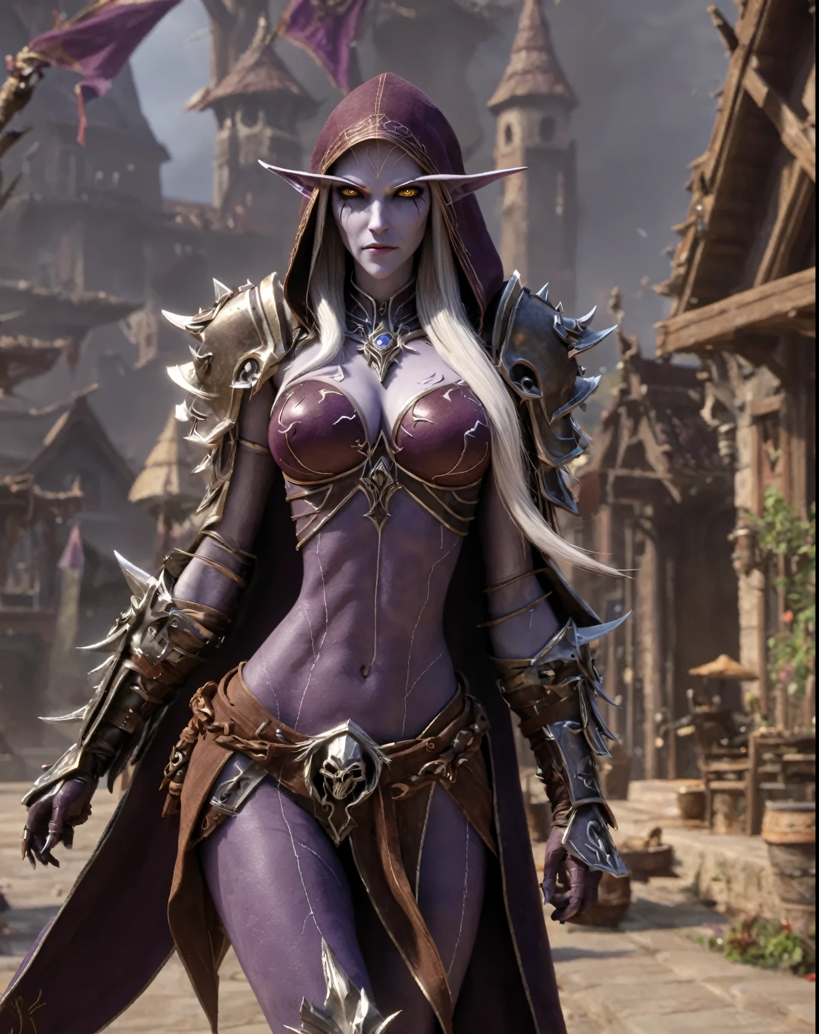 cinewow sylvanas windrunner,((masterpiece)),(best quality),awardwinning,trending on artstation cinematic,perfect body proportions,full body,side view