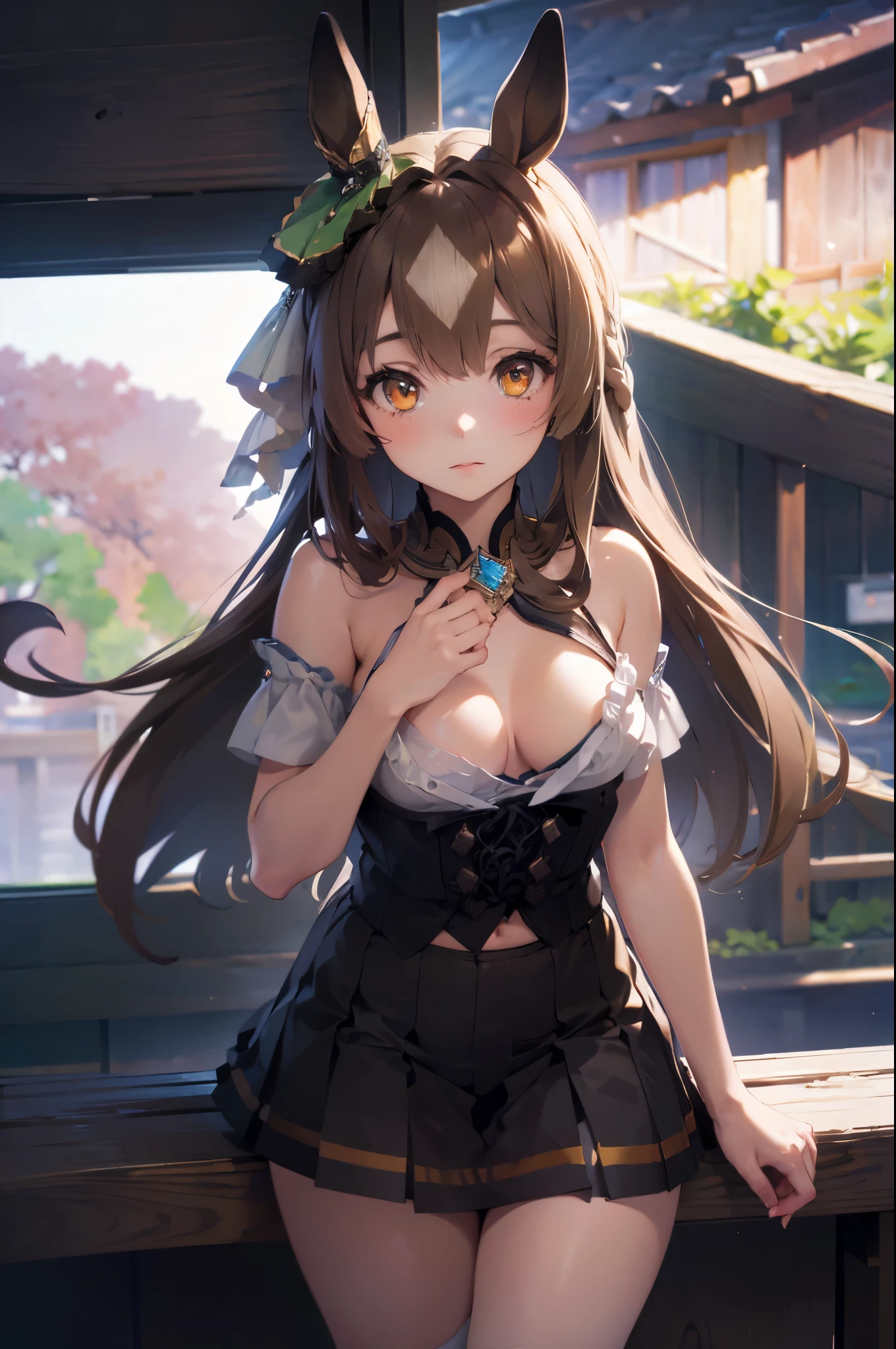 satono diamond,umamusume、Looking down from above at a girl in a white shirt with a low neckline,Nipples are visible、White panty shot,Short、((Small Bust)),(highest quality、4k、8k、High Resolution、masterpiece:1.2)、Super detailed、(Photorealistic:1.37)、Portrait、Sharp Focus、feminine、delicate、White skin、Subtle curves、Gentle expression、Soft lighting、Bright colors、Artistic atmosphere,