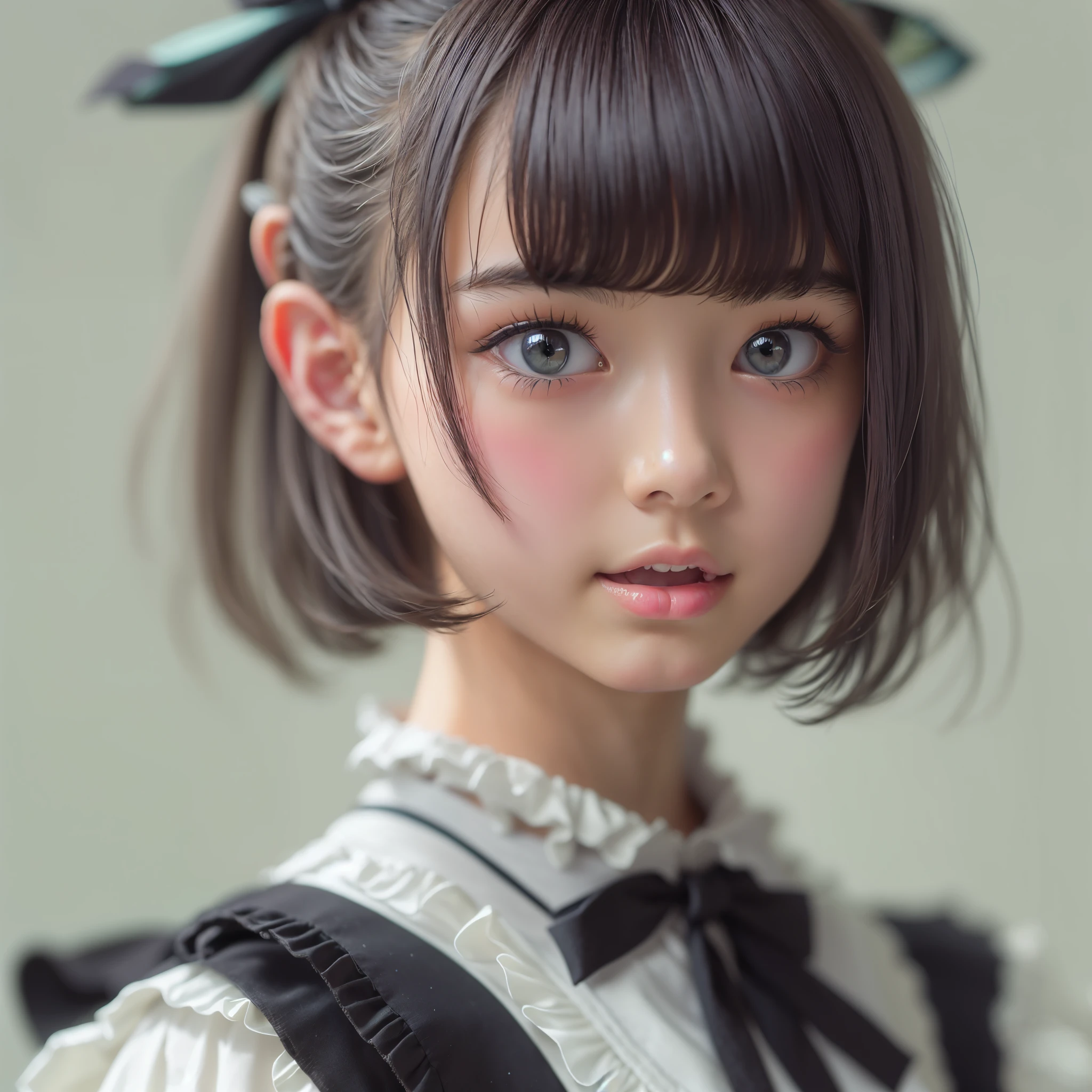 ((sfw:1.4)), ((sfw, extra short hair, sidelocks-hair, 1Girl)), Ultra High Resolution, (Realistic:1.4), RAW Photo, Best Quality, (Photorealistic), Focus, Soft Light, ((15 years old)), ((Japanese)), (( (young face))), (surface), (depth of field), masterpiece, (realistic), wearing highly detailed (( maid clothes with frills and ribbon)), bangs, ((1 girl)),.()