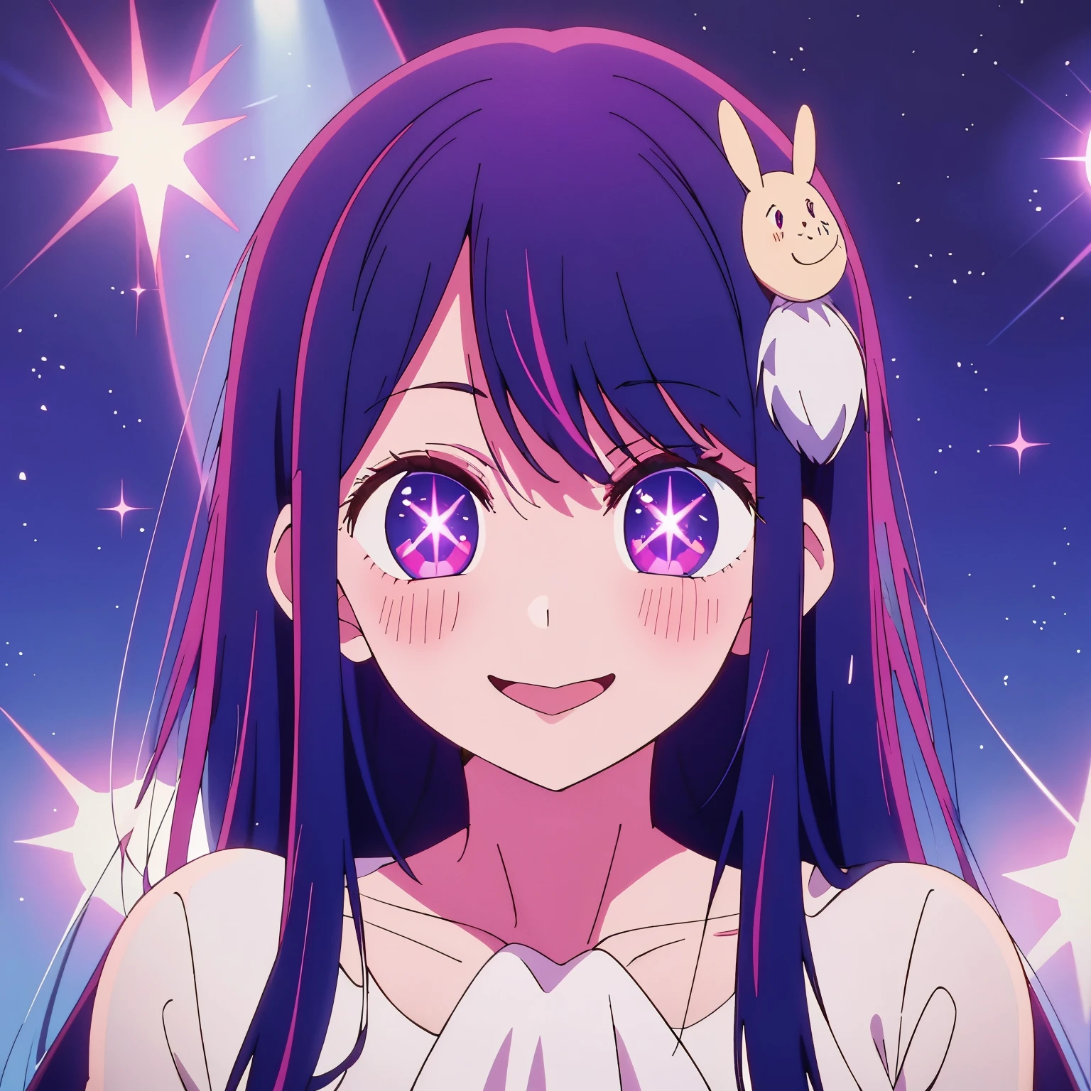 Hoshino Ai、My Favorite 、Illuminated by spotlights、A radiant smile、Long Hair、dress、Dark purple hair、Masterpiece、highest quality、Perfect Face