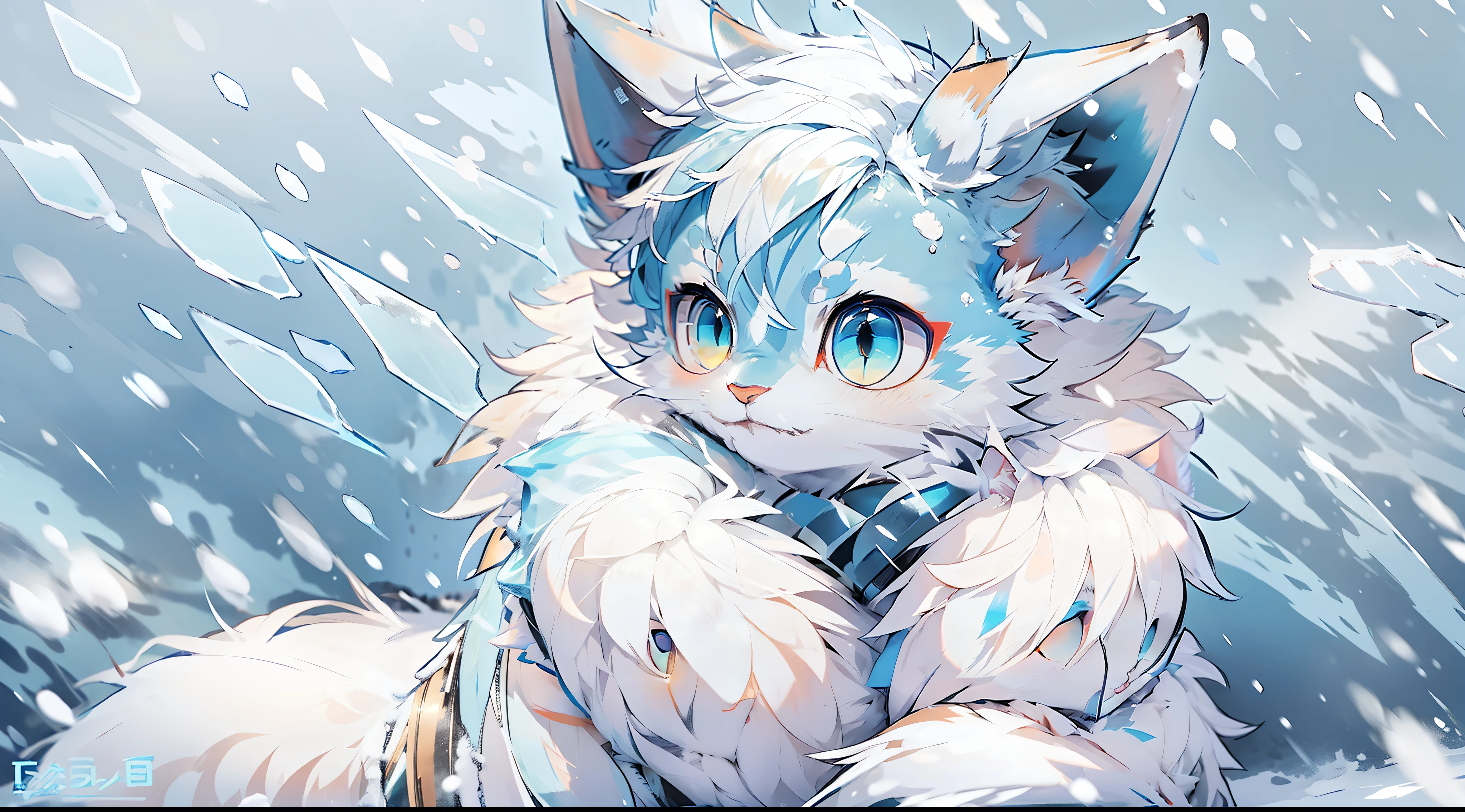 Pelaje blanco azulado，pecho peludo，En el hielo y la nieve，Shota con orejas de gato，Fondos de pantalla para PC