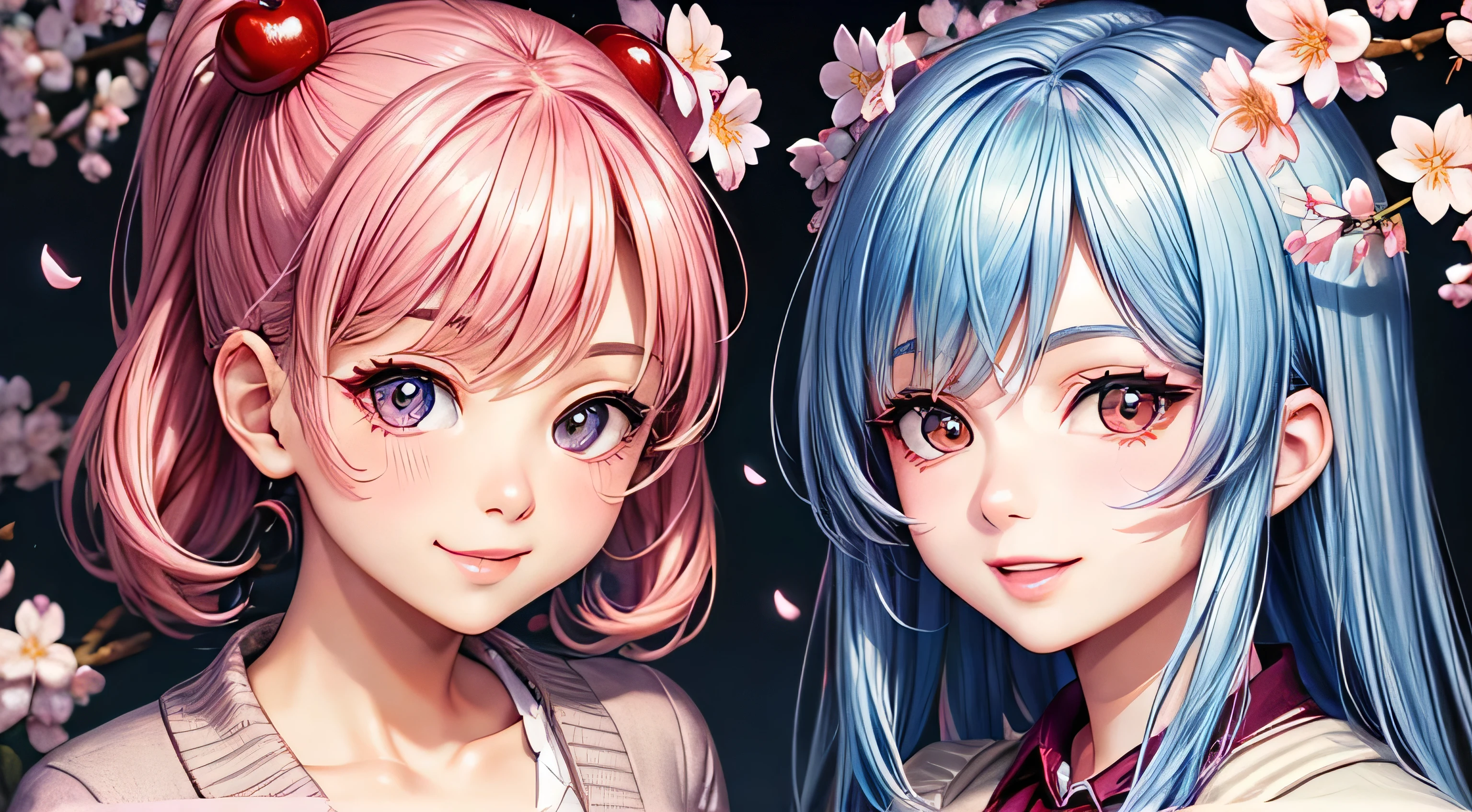 A big smile　cherry blossom cardigan　Perfect and detailed facial expression　Perfect and detailed eye depiction　Perfect and detailed hair　Perfectly detailed upper body　Perfect and detailed breast depiction