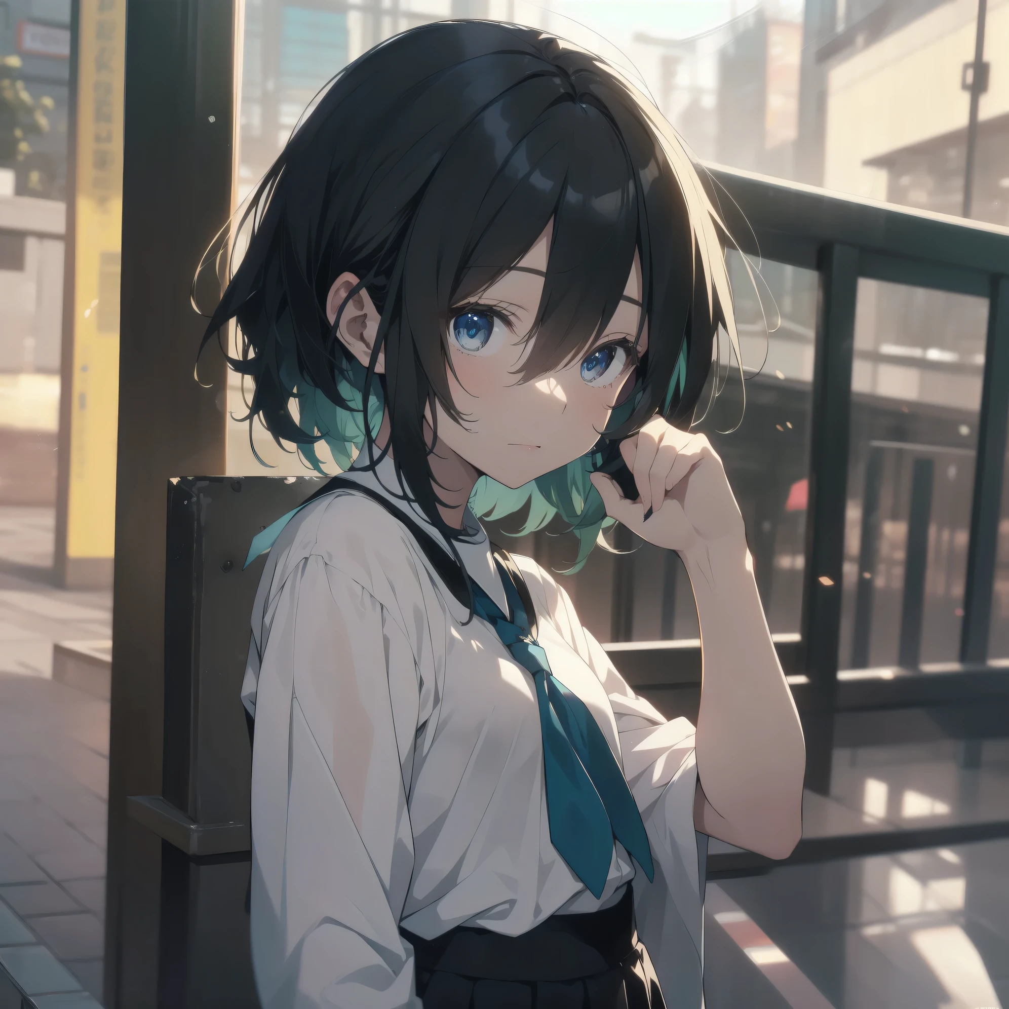 ultra-absurdres-Top quality by artist God, ultra-detailed, high resolution, anime moe artstyle, best anime 8k konachan wallpaper, pixiv contest winner, pool:2810, perfect anatomy,break, 1girl, (Please draw a girl walking to school alone. )break,(Solo,little female, 13-year-old:1.3),Full limbs, complete fingers,a junior high school student, (very short hair), short cut, flat chest, , small butt, small black eyes, beautiful detailed eyes, well-proportioned iris and pupils, expressive eyes, highres detailed hair, soft expression, school_uniform, serahuku, neckerchief, white shirt short sleeves, pleated skirt,(Detailed Lighting), (Detailed background), in the School commute route. break,super detailed skin, Best cinematic lighting powered by famous artist, 8k,beauty illustration,photoshop_(medium),very aesthetic,break,((artist:ningen mame )), artist:bolze ,artist:oyari ashito ,artist:kantoku ,