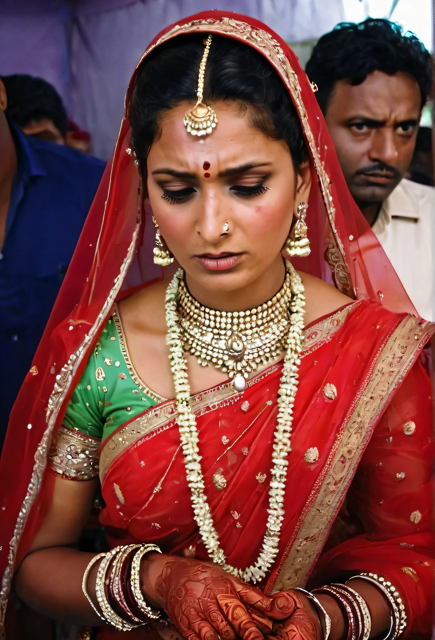 Typical Bihari wedding, bride's sister is disappointed on the front face domestic violence, dark image