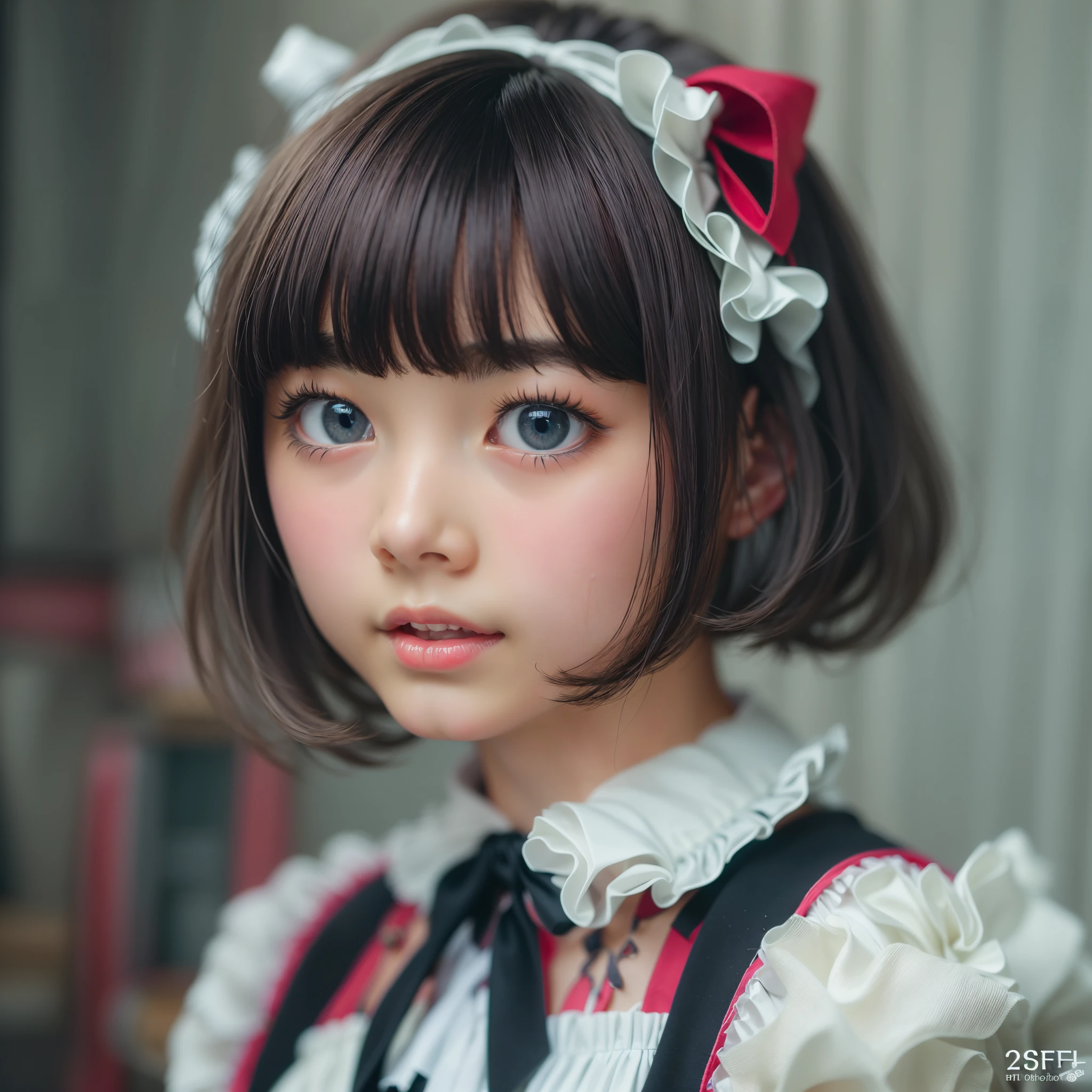 ((sfw:1.4)), ((sfw, extra short hair, sidelocks-hair, 1Girl)), Ultra High Resolution, (Realistic:1.4), RAW Photo, Best Quality, (Photorealistic), Focus, Soft Light, ((15 years old)), ((Japanese)), (( (young face))), (surface), (depth of field), masterpiece, (realistic), wearing highly detailed (( maid clothes with frills and ribbon)), bangs, ((1 girl)),()