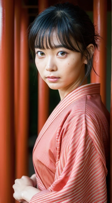 (night:1.7), East Asian architecture, 1 Female,  16 years old、beautiful shiny straight semi-long、beautiful fingers,beautiful long legs,Beauty Body，Cute Nose，beautiful character design，完璧なeye，完璧なface，View your viewers，（Innocent_big_eye：1.0），（Light_笑face：0.3），Official Art，Very detailed ，（masterpiece:1.0),(Highest_quality:1.0), 超A high resolution,4K,Super detailed, photo shoot, 8k, Hmph, High resolution, The background is blurred, (beautiful_face:1.5),(8k,RAW Photos, 、Relax in a Japanese Inn、The background is an ordinary inn.(Depict a larger view of the interior of a room:1.2)(Girls are not test subjects:1.3) (Hair after bath:1.3)), ((There is a large Japanese garden outside the inn...........................:1.3),((少女はnightにbeautiful日本庭園の外にいる:1.3))((The main focus is the Japanese garden))(((A girl in a yukata at a ryokan、nightの宿の通路を歩く:1.3)),((右側にはLightアップされたbeautiful日本庭園があります.................:1.3))((The rock garden of Ryoanji Temple, Kyoto:1.3))((Like the whole body:1.3))(((You don&#39;t need a Korean yukata or a Korean hairstyle..:1.9)))((Yukata doesn&#39;t need to be shiny at all...:1.8))),(((Faithfully, A realistic and accurate representation of a genuine Japanese yukata、reproduction:1.5)))((White and Light blue stripes:1.7)),((Lightピンクバンド))((A sLight smile:1.3))