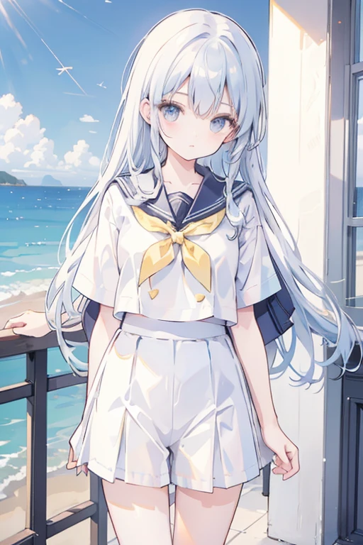 girl, sailor suit, preated skirt, wearing a skirt over short white frill Petit Pants