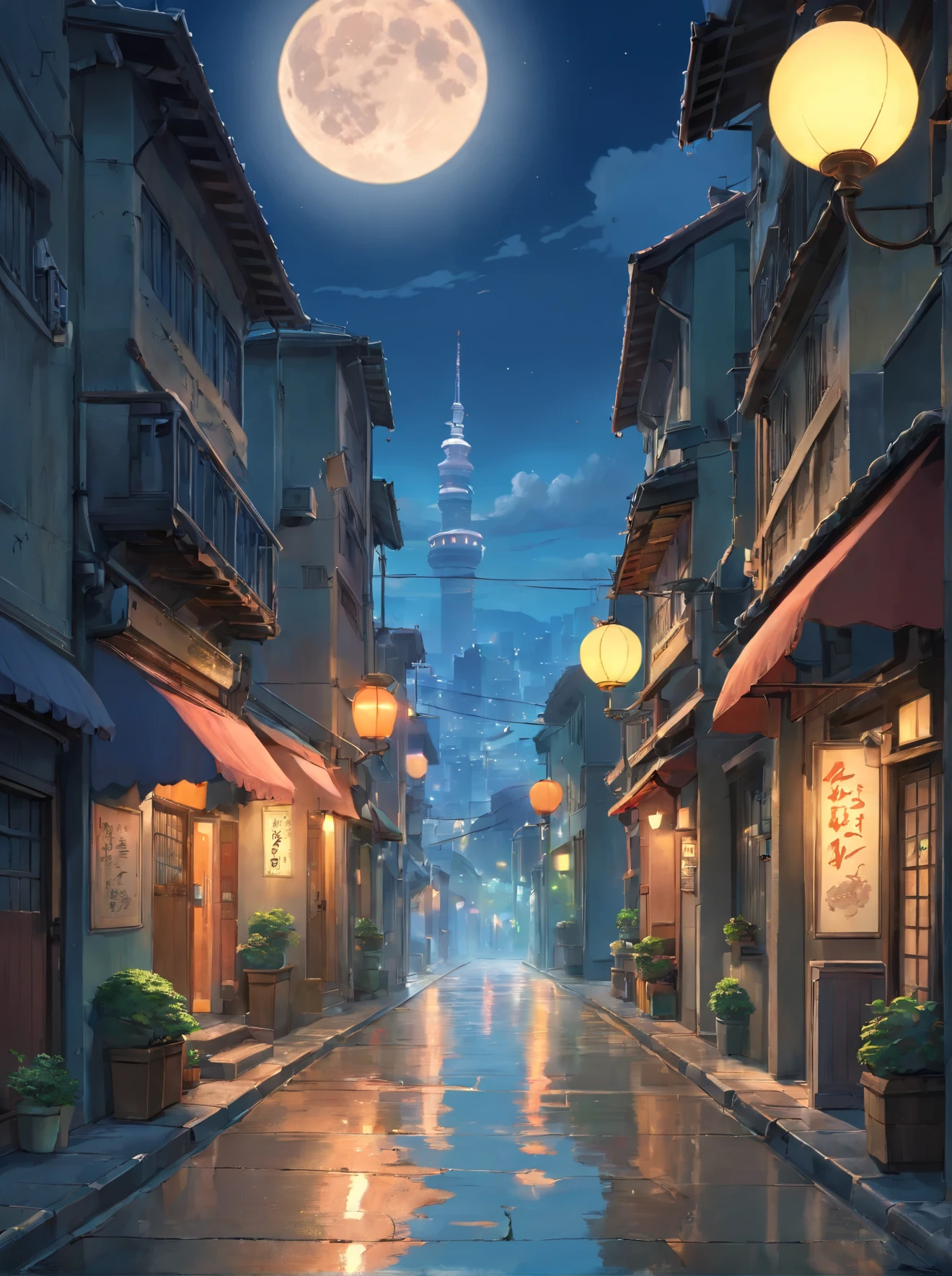 best quality,4k,8k,highres,masterpiece:1.2,ultra-detailed,realistic,photorealistic:1.37,impressive, dark gray city street,,high-rise buildings,ae86 trueno ,old architecture, ,dark alleyways, (full moon sky), ,flickering streetlights,glowing signs,,reflective wet pavement,,smoke-filled atmosphere,city smog,cracked concrete,