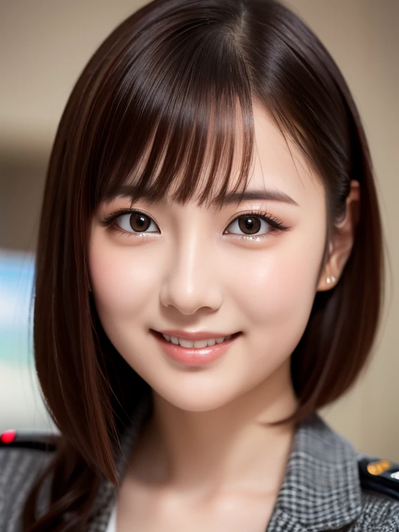 (highest quality、masterpiece:1.2)、highest quality、Realistic、photograph、High resolution、1080p、8k、Textured skin、Physical Rendering、1 Japanese girl、30 years old、cute、Young Face、Bob Hair、(pilot:1.5)、Salute、Shy、smile、Even bangs、 Very beautiful face, Beautiful girls, Beautiful realistic face,